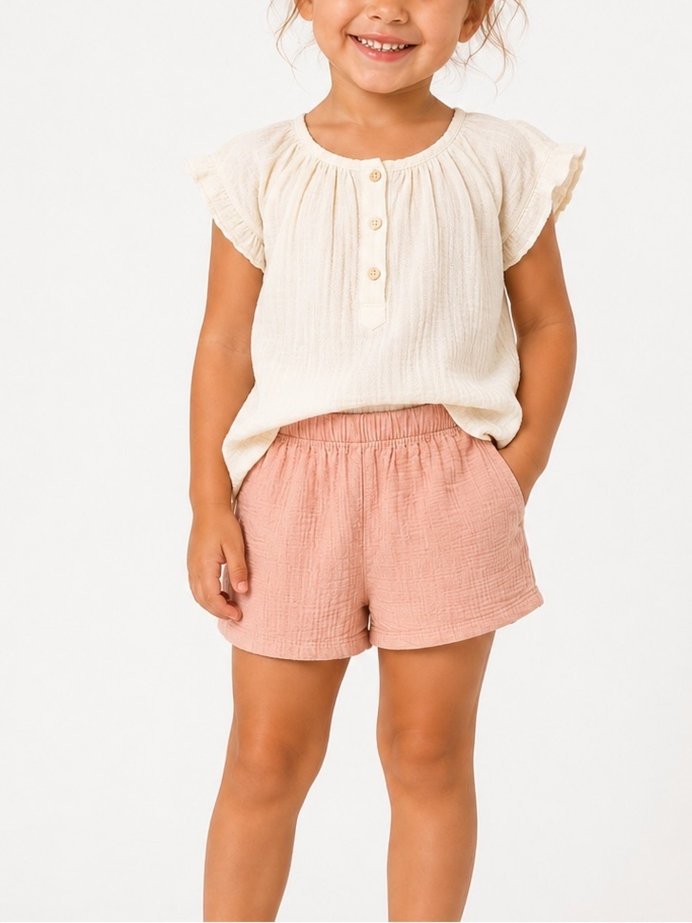๐ $0 WITH PURCHASE - ๐พ Adorables H&M Girl Cottage Coral Peach Boho Shorts 4 6 Y